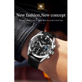 devaco Quartz Casual Mens Watches Genuine Leather Strap Waterproof Watches for Men,Night Light Chronograph Watch for Men