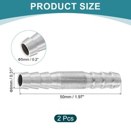 sourcing map 2Pcs 8x50mm Hose Barb Equal Pipe Fitting, 304 Stainless Steel Pipe Adapter Connection Fitting for Vacuum Systems, Industrial Connections, Pneumatic Equipment, Silver