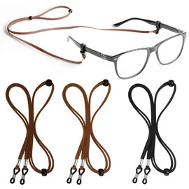 Glasses Strap PU Leather Glasses Rope Classic Glasses Holder Glasses Cord Holder Pack of 3, black