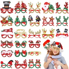 Itoyx 24PCS Christmas Glasses, Christmas Party Glasses Decorations Christmas Eyewear Accessories Favors, Christmas Tree Santa Claus Photo Booth Props Costume
