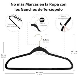 MAGMALIFE 50 Ganchos para Ropa de Terciopelo, Gancho Dorado Giratorio de 360 Grados, Adecuado para Todo Tipo de Ropa, Antideslizante (Negro)