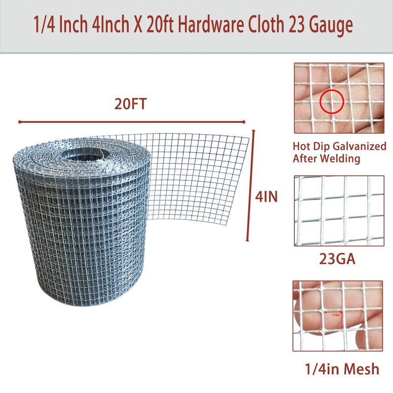 Galvanized Hardware Cloth 1/4 Inch Mesh 4in X 20ft 23