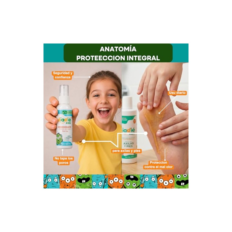 Diadie Kids Desodorante Natural Niños Axilas Pies Multipack Pack