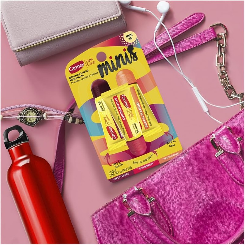 Bálsamo Labial Carmex Minis 3 Tubos Fresa, Cereza, Mango 5