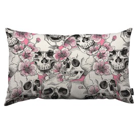 TKS MITLAN Skull and with Flowers Pillow Cover 12x20 inch Pink Cherry Rustic Linen Throw Pillow Covers 12x20 Inch for Sofa Couch Decoration