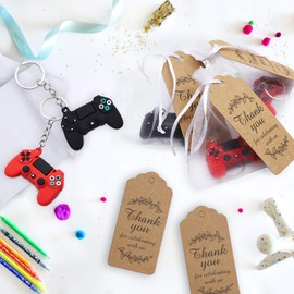 sunny seat Video Game Party Favors 20 Sets Game Handle Keychain Goodie Gifts with Thank You Kraft Tags And Organza Bags For Kid Birthday Party Supplies