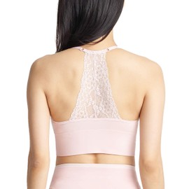 Yummie Women's Ultralight Seamless Wire Free Lace Back Bra, Lotus, S/M