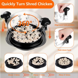 Chicken Shredder with Brush, Design Of Anti Slip Base For Chicken Slicer Tool Twist, Kitchen Essentials Grinding Shredder Adapts to Chicken、 Pork, Beef, Comes with Cleaning Brush, Black