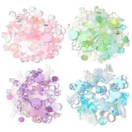 EnixwH Pack of 200 Colourful Beads for Threading, Children's Colourful Acrylic Beads Set with Flowers, Butterflies, Hearts, Craft Beads for Threading for Bracelets, Necklaces, Clothing and Jewellery