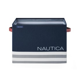 Nautica - Laundry Basket, Foldable Hamper & Storage Bin, Closet Organizers, Home Essentials (Navy Stripe)