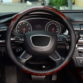 KAFEEK 16 inch Wood Grain Steering Wheel Cover, Compatible for F150 F250 F350 Ram 4Runner Tacoma Tundra Range Rover