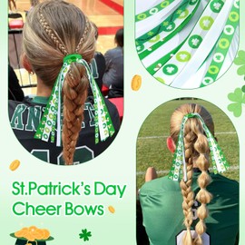 CN 8PCS St. Patrick's Cheer Bows for Cheerleaders, Clover Green Hair Bows for Girls Hair Ribbon Ponytail Holder Cheerleading Bows Hair Accessories (St. Patrick's)