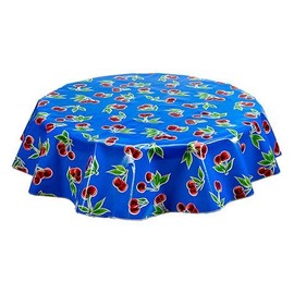 Round Freckled Sage Oilcloth Tablecloth in Cherry Blue - You Pick The Size!