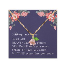 LQRI Lily of the Valley Necklace Lily Valley Flower Pink Gift May Birth Flower Gift for Her Wildflower Necklace (pink)