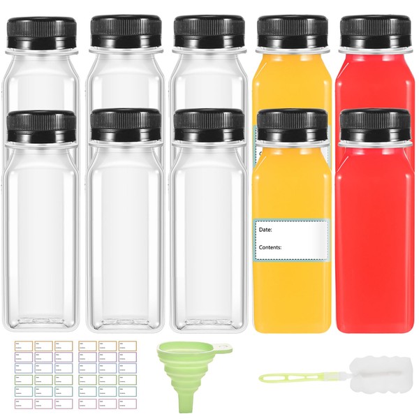 Yoosso 10 Pack 13.6oz/400ml Plastic Juice Bottles with Tamper Seal Lids Reusable Shot Bottles with Lids for Storing Juices, Water and Other Homemade Beverages