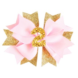 Sprinkle Birthday Hair Bow for 2nd Birthday Decorations,Birthday Bows for Girls Hair, Sparkly Pink Bow Birthday Hair Accessory, Happy 2nd Birthday Decorations for Girls Hair