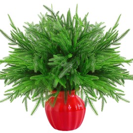 Bessny Christmas Norfolk Pine Branches - Set of 6 Artificial 16-Inch DIY Crafts for Xmas Indoor and Outdoor Home Decor