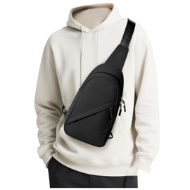 Small Black Sling Crossbody Bag for Men Women, Shoulder Daypack Mini Anti-Theft Cross Body Motorcycle Chest Bags, Small One Strap Fanny Back Pack for Casual Travel Hiking Sport Gym