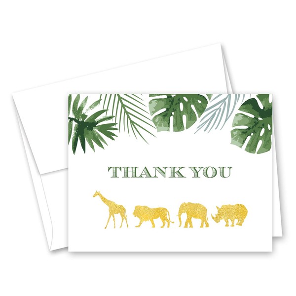 InvitationHouse Gold Safari Palm Leaves Thank You Cards and Envelopes - Set of 50