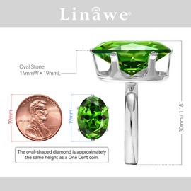 Linawe Emerald Peridot Rings for Women Silver, Green Cubic Zirconia Imitation Diamond Adjustable Ring Birthstone Gemstone Rhinestone Crystal Vintage Chunky Dupes Jewelry