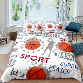 Loussiesd Boys Basketball Bed Set, Sports Theme Duvet Cover Set, Basketball Player Printed Bedding Set, 135 x 200 cm for Children, Teenagers, Athlete, Comitive Pet Decor