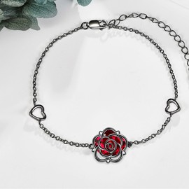 ONEFINITY Black Rose Bracelet 925 Sterling Silver Gothic Rose Bracelet Gothic Jewellery Gifts for Women