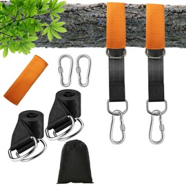 MINVOO Swing Mounting, Pack of 2, Accessories for Hanging Chair, Hammock with Wear-Resistant Protective Cover, 100 cm x 5 cm, Holds up to 450 kg with 2 Carabiners for Tree Trunks, Brackets (Black 100