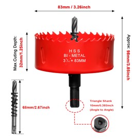 Hole Saw 3 1/4” (83mm) for Wood and Plastic, HSS Bi-Metal Hole Cutter Core Drill Bit for Drywall, PVC Boards, Fiberglass and Vent Pipes