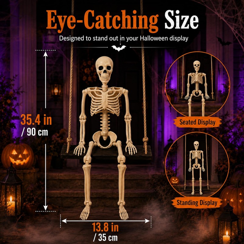 Sintuff Halloween Swinging Skeleton on Swing, Swinging Outdoor Ghost Decor