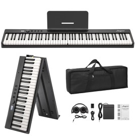 Folding Piano,88 Key Semi Weighted Keyboards Electric Piano,Portable Piano Keyboard, Full Size Keyboard Digital Piano with BT Wireless, USB MIDI, Sustain Pedal and Bag for Beginners Adults