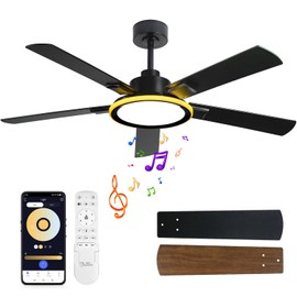 BAYSQUIRREL Smart 52" Ceiling Fans with Lights,Bluetooth Ceiling Fan with Speaker,6-Speeds DC Reversible Noiseless Motor,Full-Spectrum Eye-Care Flush Mount Ceiling Fan with Light