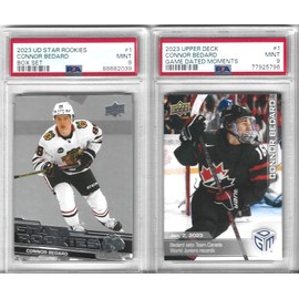 Graded Psa 9 Mint Connor Bedard Hockey 2 Card Rookie Lot Upper Deck Chicago Calder Throphy Winner Superstar