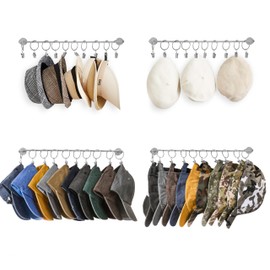 Hat Rack Wall Cap Organizer - Baseball Hat Racks Display Holder with 40 Hooks - Modern Metal Black Hats Storage Wall Mounted Caps Hanger Set of 4 for Closet Door Bedroom Entryway Laundry(Grey)