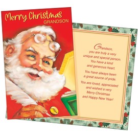 Chuck's Card-O-Rama - Grandson Christmas Card - MADE in CHICAGO - Large Card Opens to 10" x 7.75" - Packaged in Extra Sturdy Mailer - Merry Christmas Grandson - 1004