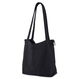 ZhengYue Corduroy Tote Bag for Women Large Shoulder Bag with Zipper and Pockets for College School Work Travel Shopping Daily Use Black