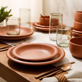 Bloomhouse - Oprah's Favorite Things - Corcisa Clay 12 Piece Stoneware Reactive Glaze Dinnerware Set - Burnt Apricot Terracotta