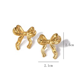 Bow Earrings for Women 14k Gold Silver Bow Flat Back Cute Charms Women's Earrings Stud Fashion Trendy Jewelry (Gold)