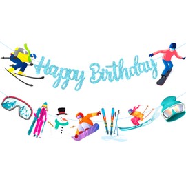 Skiing Birthday Party Banners 2Pcs Skiing Birthday Party Decorations Winter Ski Banners Decorations for Sport Skier Birthday Snow Skier Lover Baby Shower Supplies