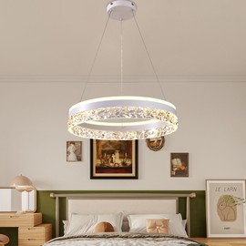 MARKYEE Modern Chandelier with LED, Dimmable Round Chandeliers with Remote Control, 3-Color Acrylic Pendant Light Fixture for Living Room Dining Room Bedroom D19.7in/50cm White