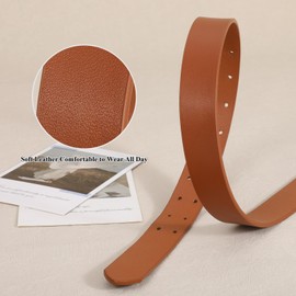 XZQTIVE Leather Belts for Women Causal Waist Belt with Gold Square Double Prong Buckle Fashion for Jeans Pants Dresses, Brown, Fit Waist Size 38"-42"