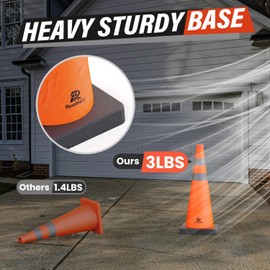 RoadHero 28 Inch Collapsible Traffic Safety Cones with Black Weighted Base, Construction Orange Cones with Reflective Collars for Road Safety, Driving Training, Parking Lots, 2 Pack