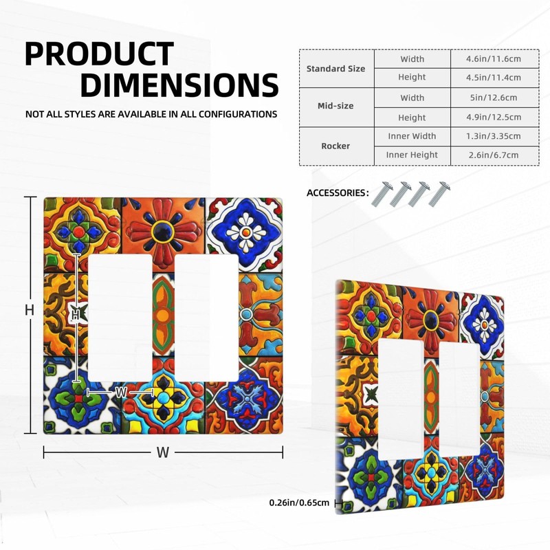 Wpshijia Switch Plate Mexican Talavera Ceramic Pattern 2 Gang Double