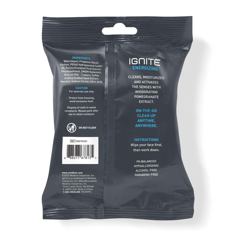 Medline Ignite Mens Body Wet Wipes, Extra Thick 8" x