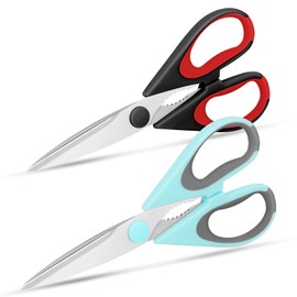 Vutyvve Kitchen Scissors, 2 Removable Kitchen Scissors, Stainless Steel Blades, Soft Handle, Dishwasher Safe, Red Black Blue Grey