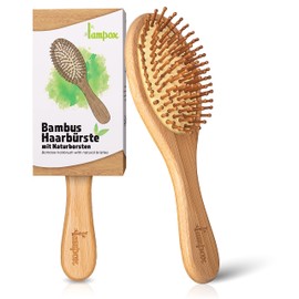 lampox - Bamboo Hair Brush Wood with Natural Pins, Bamboo Pins, Detangling Brush, Detangler, Anti-Static, Anti-Frizz, Curling Brush, Wooden Brush, Hair Brushes