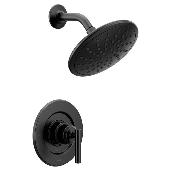 Moen Gibson Matte Black Pressure Balancing Modern Shower Trim with Wide Eco-Performance Rain Shower Head and Shower Lever Handle (Posi-Temp Valve Required), T3002EPBL