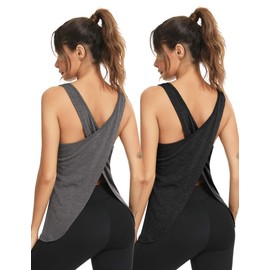 LYHNMW Athletic Tank Tops for Women Workout Open Back Tanks Yoga Tops Gym Shirts (1-3Pack)
