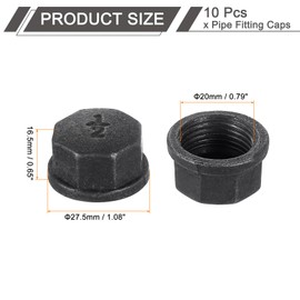 sourcing map 2 Pcs 1/2" Pipe Fitting Caps, Octagon Head Steel Threaded Pipe Fitting End Cap for Plumbing Water Line Decor Furniture, Black
