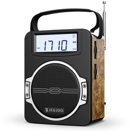 JEUJUG Radio Portable AM FM Digital Radios Clock Radio with Bluetooth 5 Watts Loud Speaker Rechargeable AM FM Radios Plug in Wall Battery Operated Best Reception for Home Outdoor Great Retro