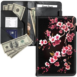RYUITHDJP Server Book, Waitress Books with Zipper Pocket Cherry Blossom Black Design Serving Book Organizer Restaurant Guest Check Presenter Fit for Serving Aprons